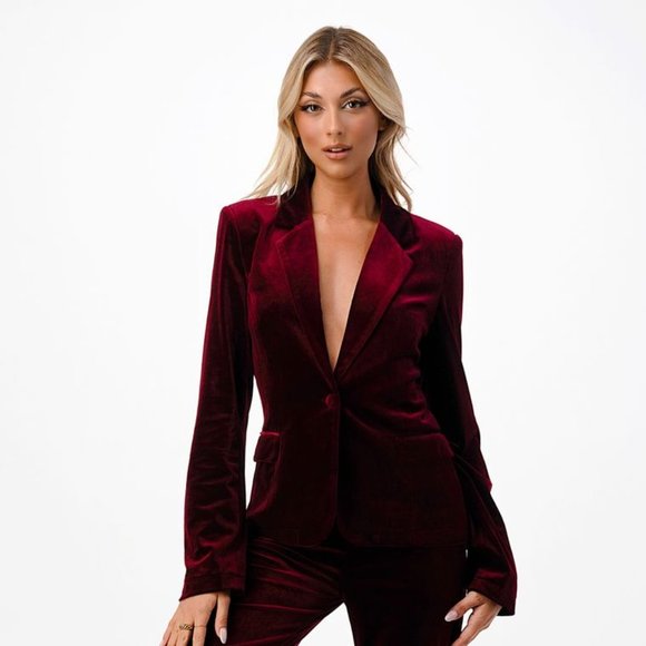Jackets & Blazers - Burgundy Velvet Blazer
